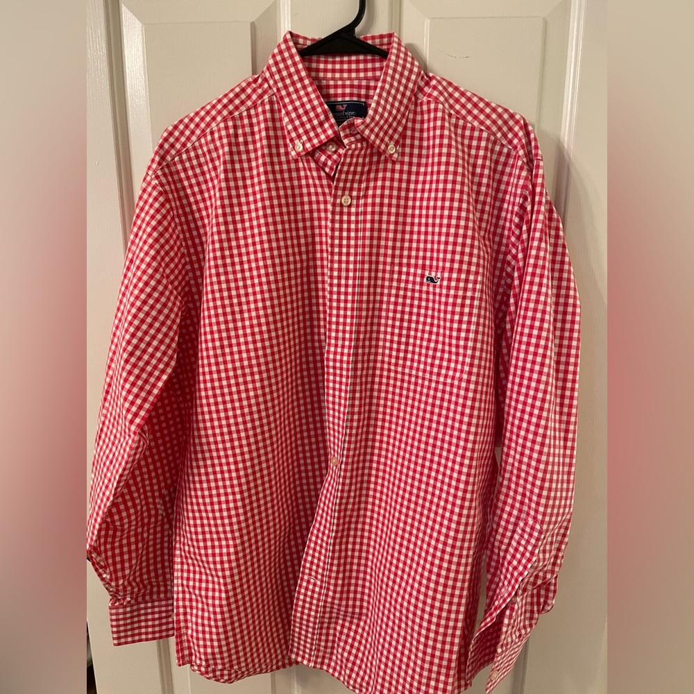 Vineyard Vines red and white striped long sleeve button down